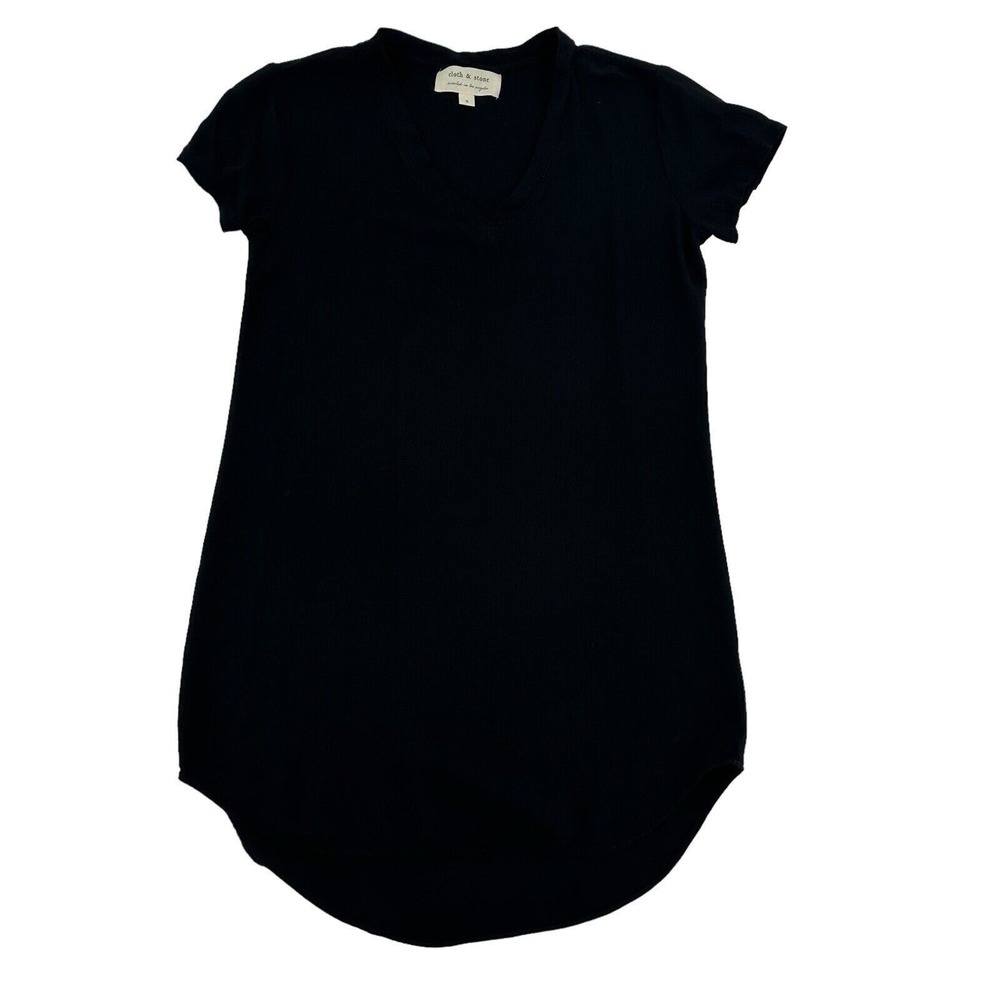 Cloth & Stone Small Black V-Neck Short Sleeve Rayon T-Shirt Dress C6784-533-302
